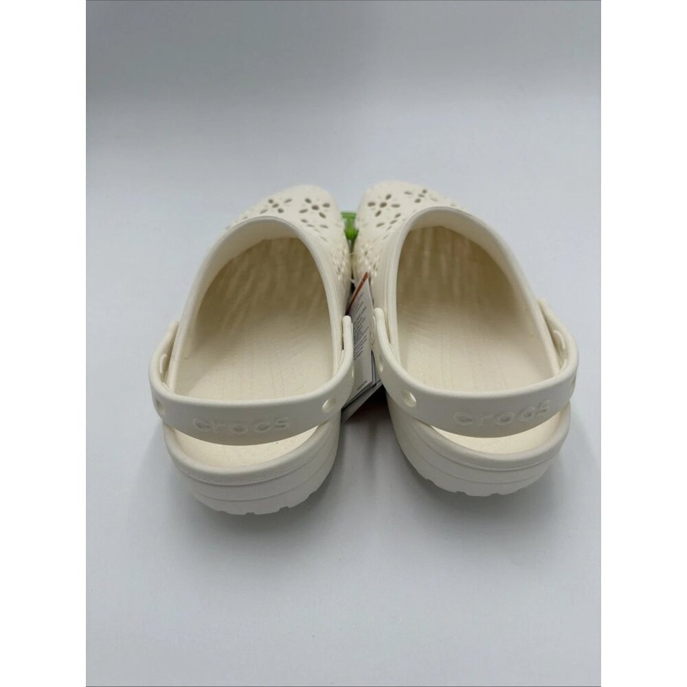 NWT Crocs Classic Floral Cut Out Clog Chault Off White Unisex Womens 11 Mens 9 - Picture 2 of 8